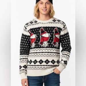 Peanuts Snoopy Holiday Fair Isle Sweater Mens Small Thick Warm Knit